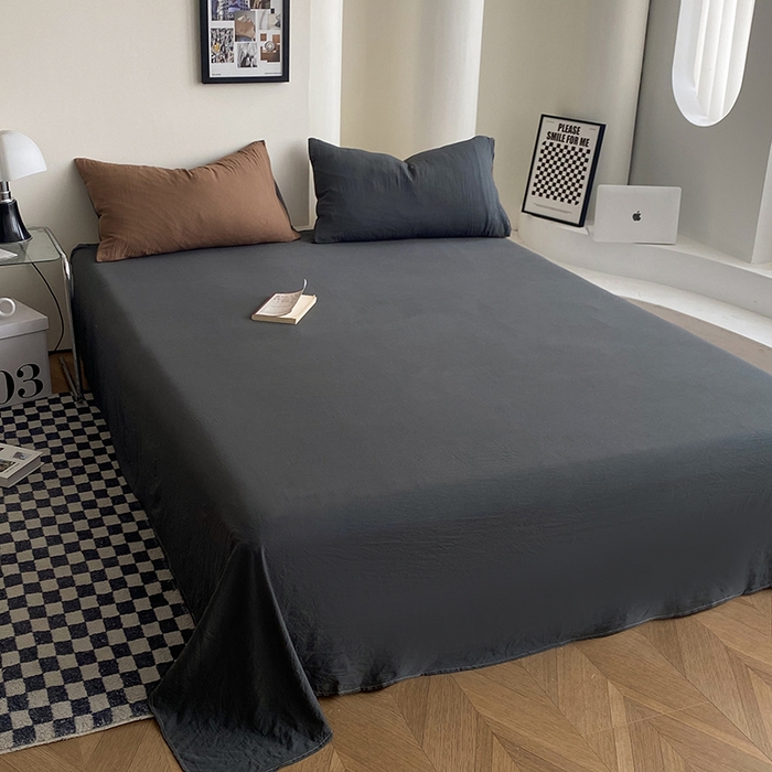 91家纺网 家纺一手货源 找家纺 南通菲度家纺 2025新款超柔皱皱水洗棉纯色四件套 咖啡深灰