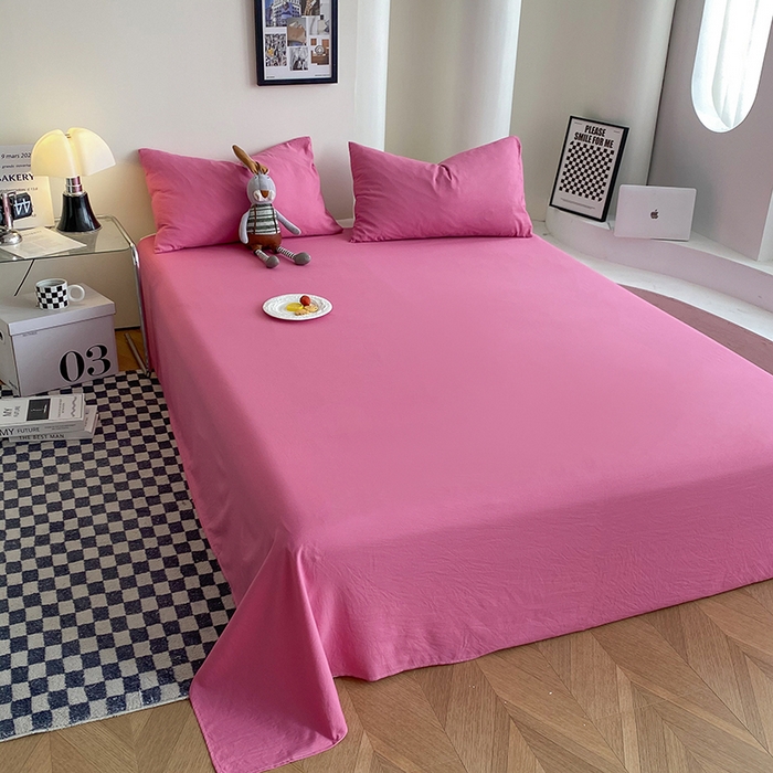 91家纺网 家纺一手货源 找家纺 南通菲度家纺 2025新款超柔皱皱水洗棉纯色四件套 玫红