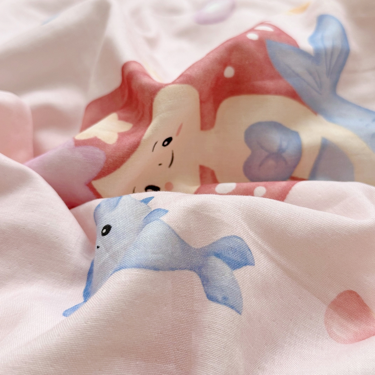 91家纺网 家纺一手货源 找家纺 萌宝家纺 2025新款A类大版全棉儿童双层纱枕套纯棉宝宝纱布枕头 美人鱼