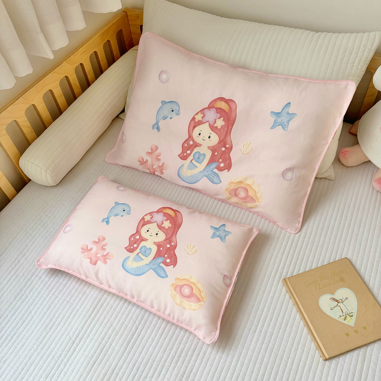 91家纺网 家纺一手货源 找家纺 萌宝家纺 2025新款A类大版全棉儿童双层纱枕套纯棉宝宝纱布枕头 美人鱼