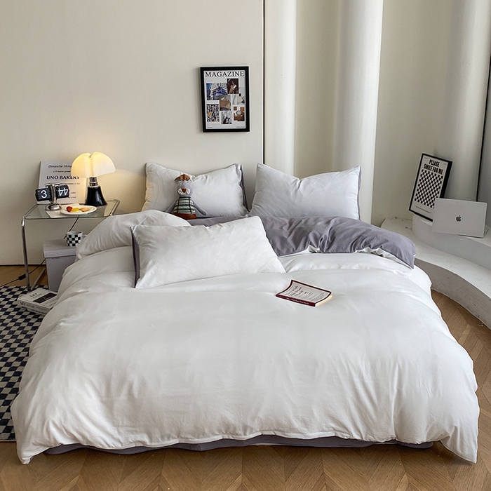 南通菲度家纺 2025新款超柔皱皱水洗棉纯色四件套 奶白灰