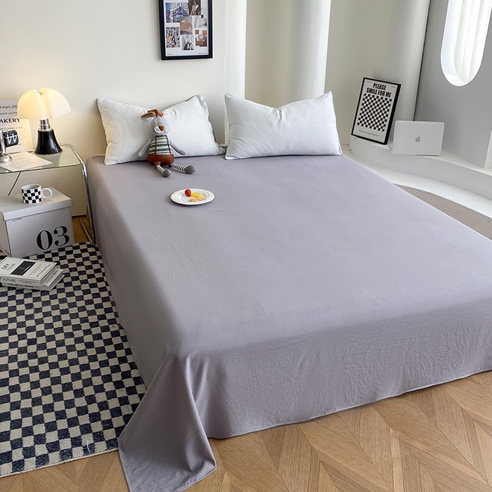 91家纺网 家纺一手货源 找家纺 南通菲度家纺 2025新款超柔皱皱水洗棉纯色四件套 奶白灰