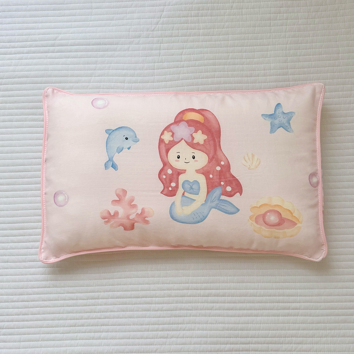 91家纺网 家纺一手货源 找家纺 萌宝家纺 2025新款A类大版全棉儿童双层纱枕套纯棉宝宝纱布枕头 美人鱼