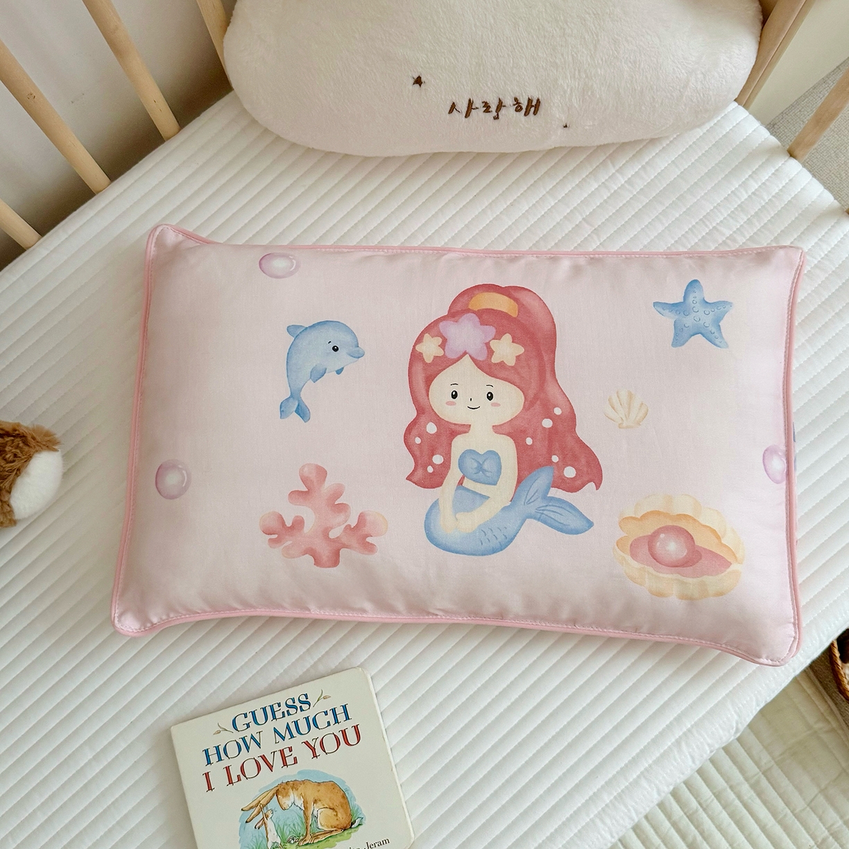91家纺网 家纺一手货源 找家纺 萌宝家纺 2025新款A类大版全棉儿童双层纱枕套纯棉宝宝纱布枕头 美人鱼