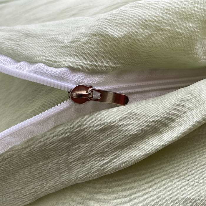 91家纺网 家纺一手货源 找家纺 南通菲度家纺 2025新款超柔皱皱水洗棉纯色四件套 奶绿色