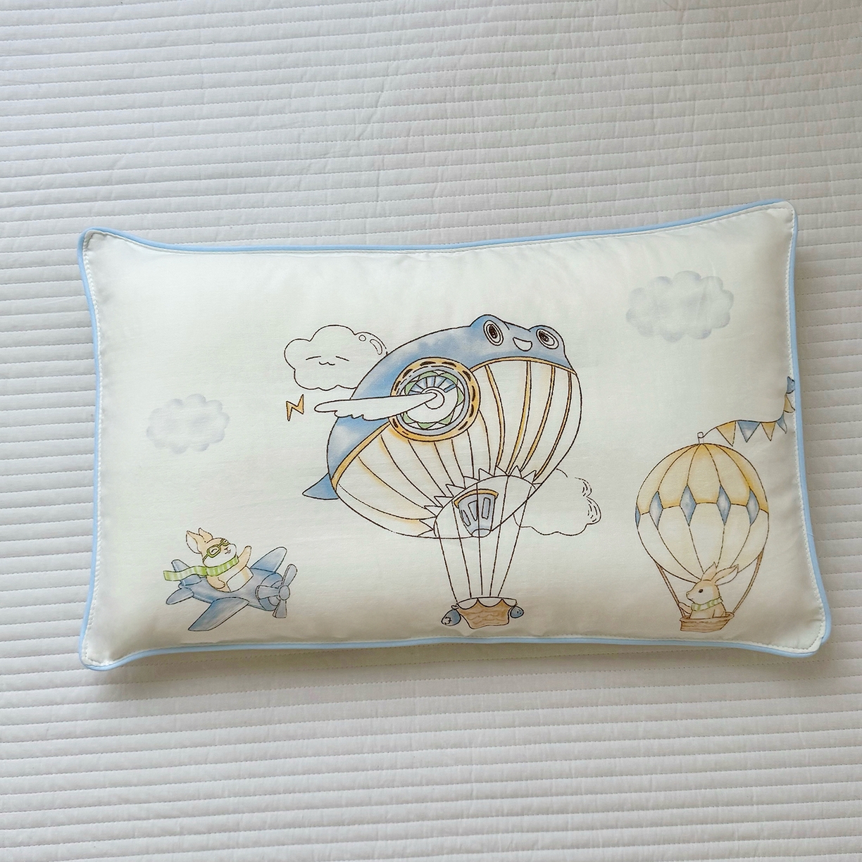 91家纺网 家纺一手货源 找家纺 萌宝家纺 2025新款A类大版全棉儿童双层纱枕套纯棉宝宝纱布枕头 热气球