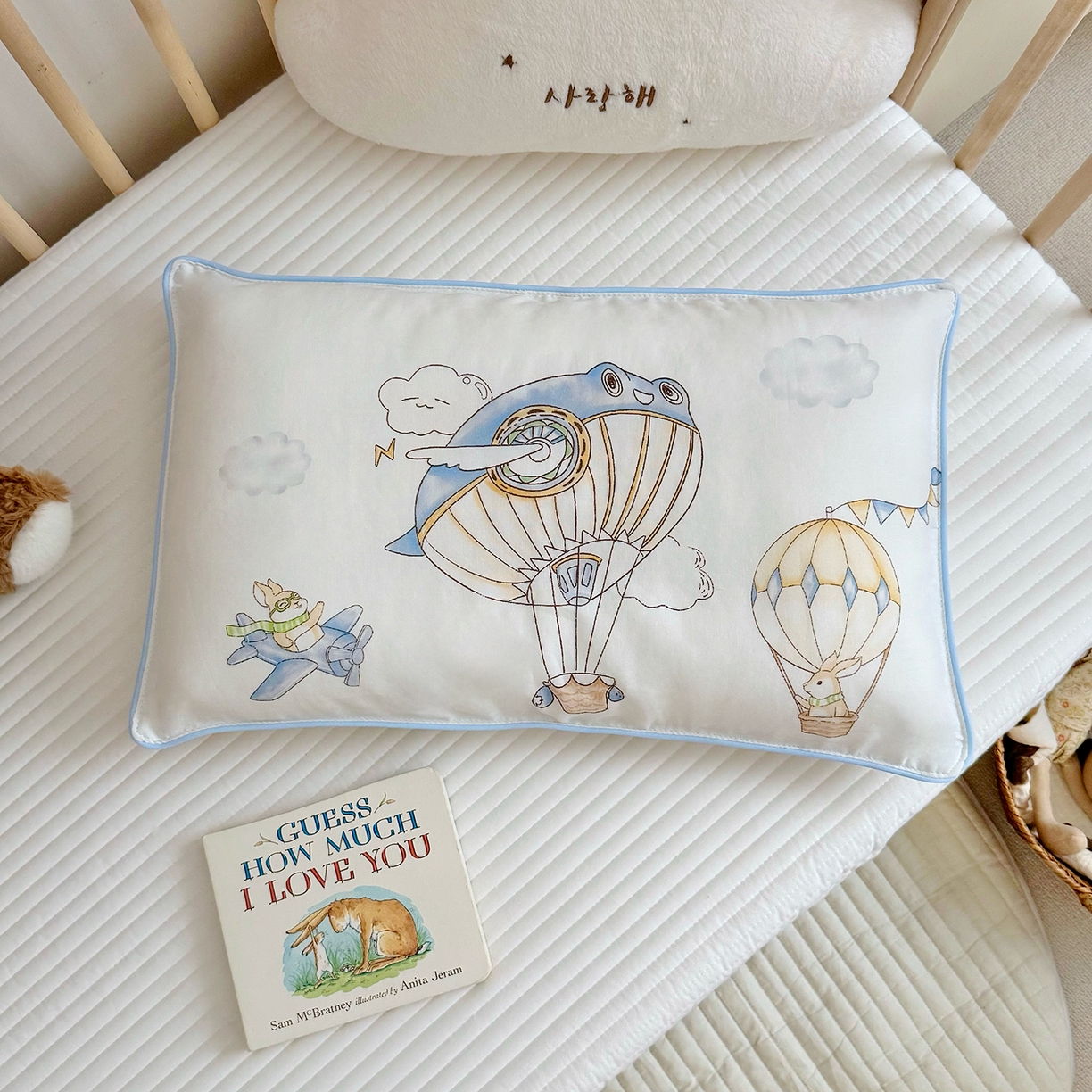 91家纺网 家纺一手货源 找家纺 萌宝家纺 2025新款A类大版全棉儿童双层纱枕套纯棉宝宝纱布枕头 热气球