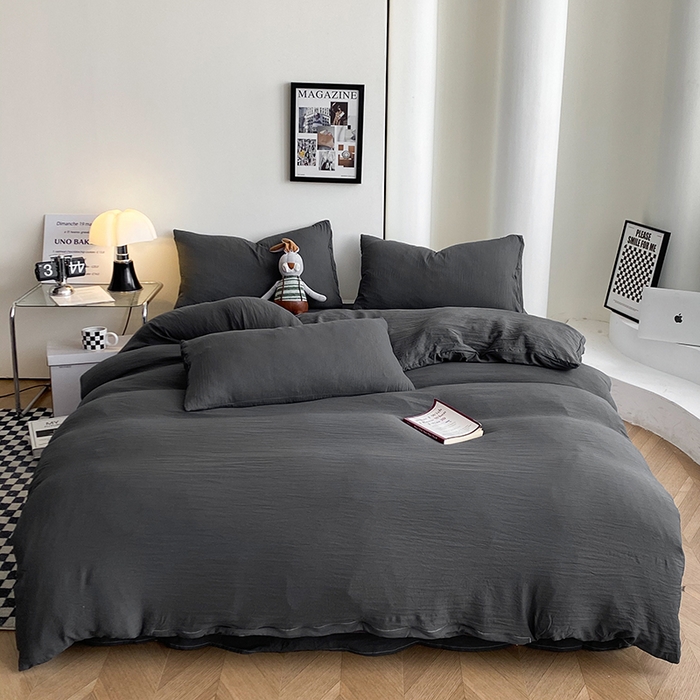 南通菲度家纺 2025新款超柔皱皱水洗棉纯色四件套 深灰