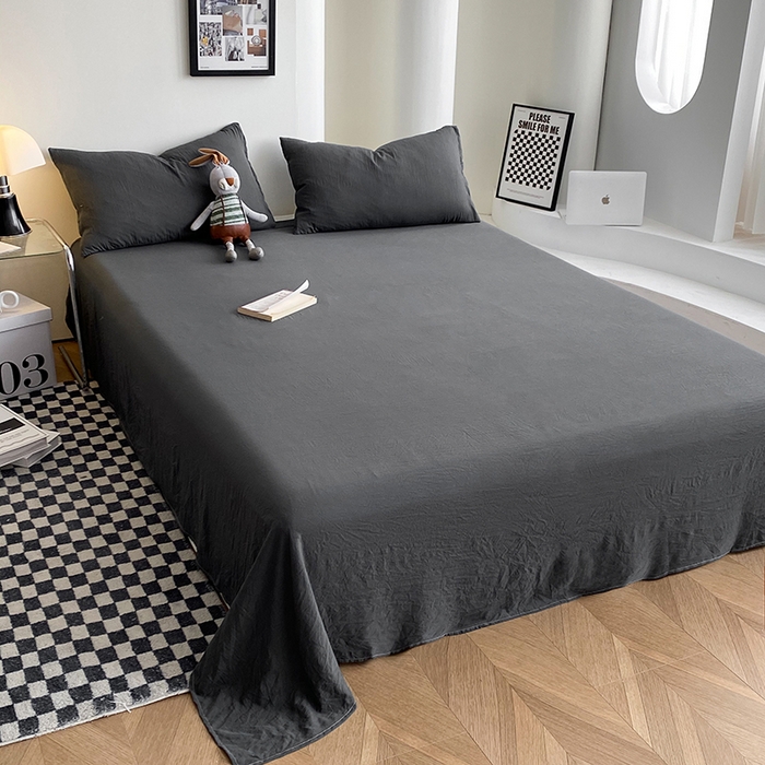 91家纺网 家纺一手货源 找家纺 南通菲度家纺 2025新款超柔皱皱水洗棉纯色四件套 深灰