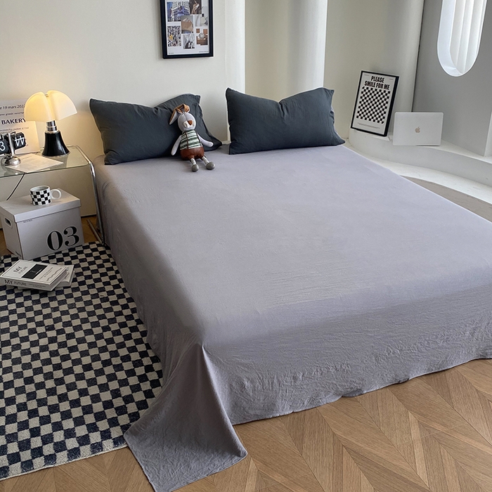 91家纺网 家纺一手货源 找家纺 南通菲度家纺 2025新款超柔皱皱水洗棉纯色四件套 深灰浅灰