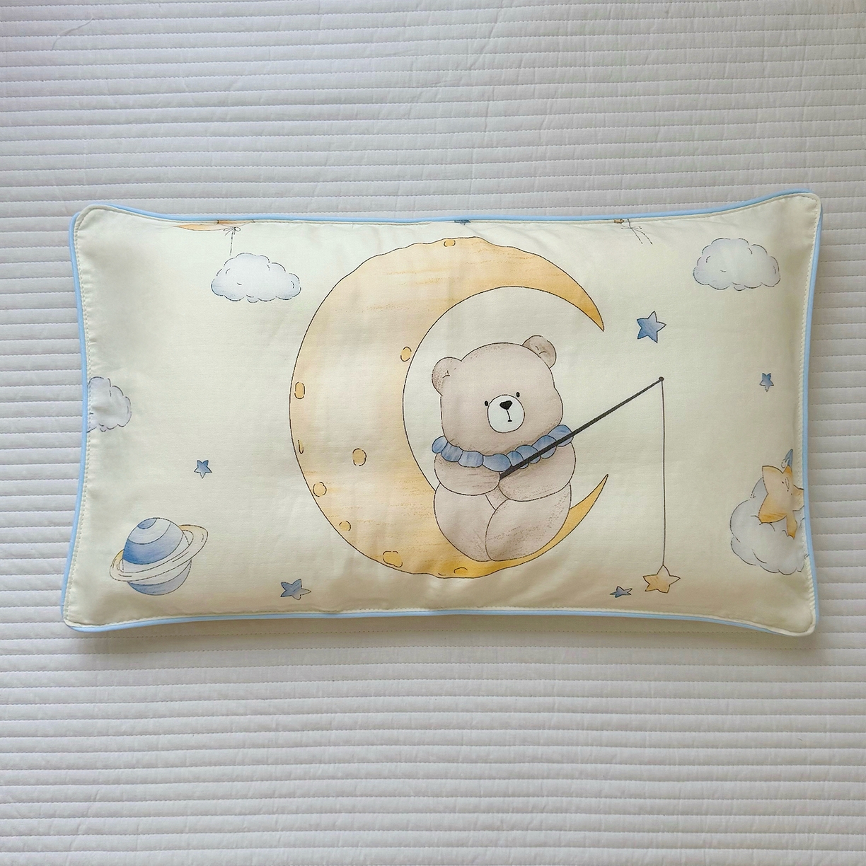 91家纺网 家纺一手货源 找家纺 萌宝家纺 2025新款A类大版全棉儿童双层纱枕套纯棉宝宝纱布枕头 晚安熊