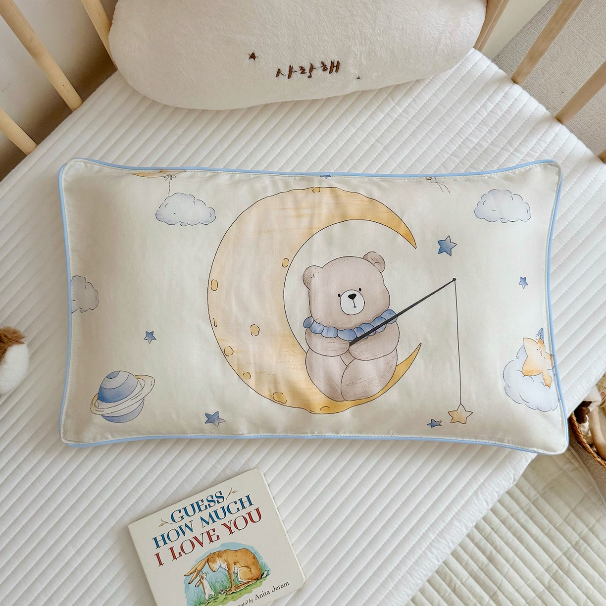 91家纺网 家纺一手货源 找家纺 萌宝家纺 2025新款A类大版全棉儿童双层纱枕套纯棉宝宝纱布枕头 晚安熊