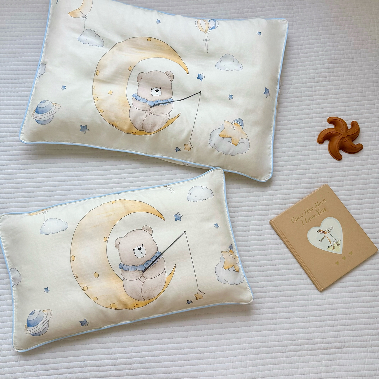 91家纺网 家纺一手货源 找家纺 萌宝家纺 2025新款A类大版全棉儿童双层纱枕套纯棉宝宝纱布枕头 晚安熊