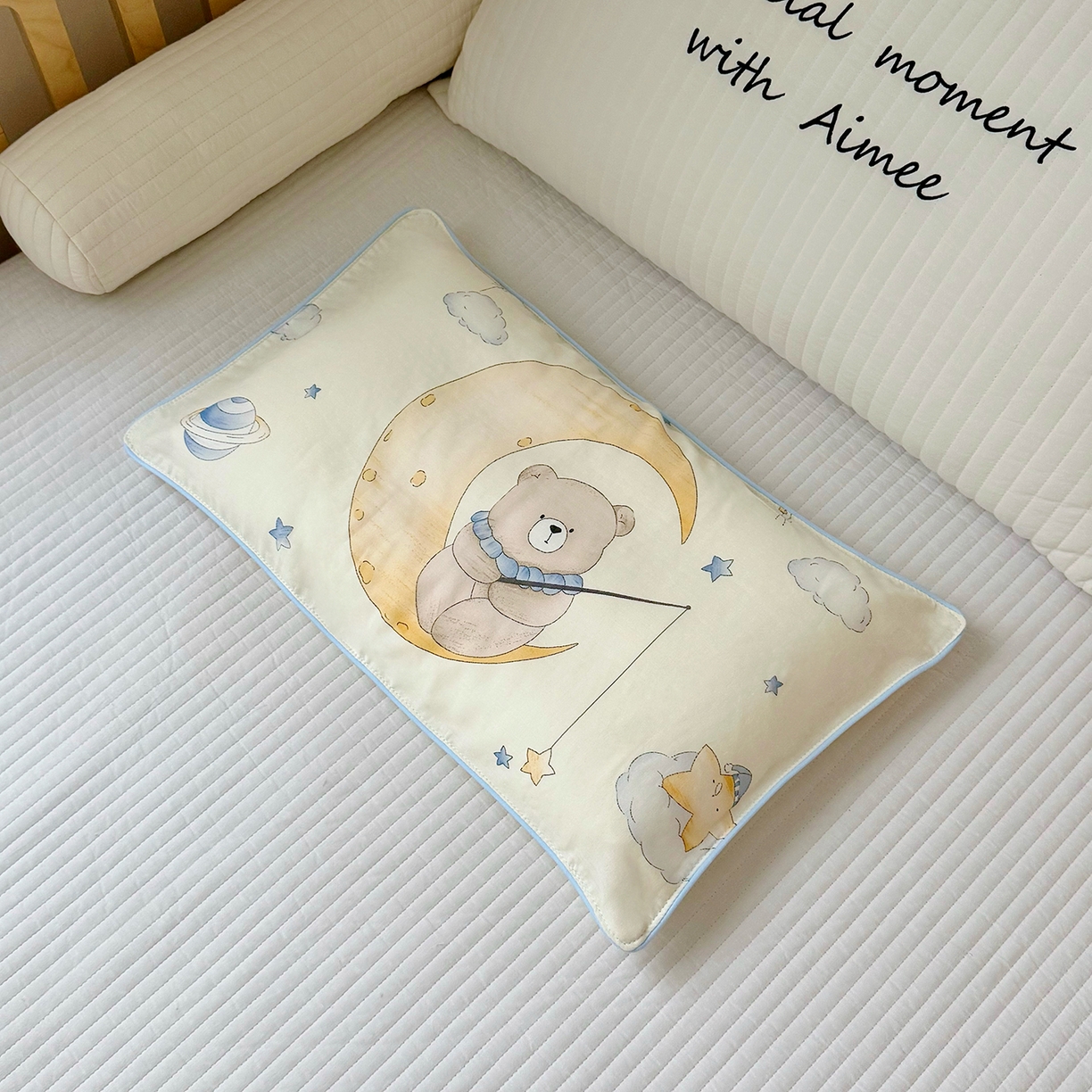 91家纺网 家纺一手货源 找家纺 萌宝家纺 2025新款A类大版全棉儿童双层纱枕套纯棉宝宝纱布枕头 晚安熊