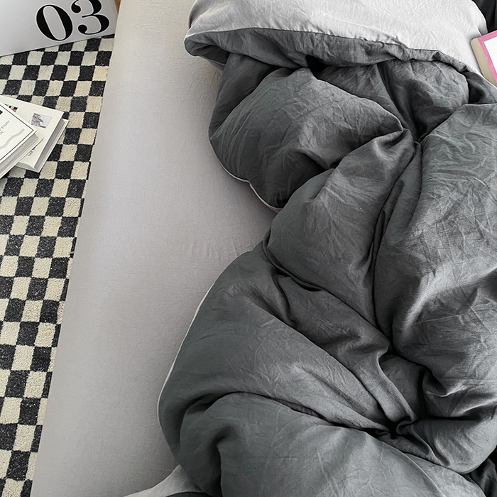 91家纺网 家纺一手货源 找家纺 南通菲度家纺 2025新款超柔皱皱水洗棉纯色四件套 深灰浅灰