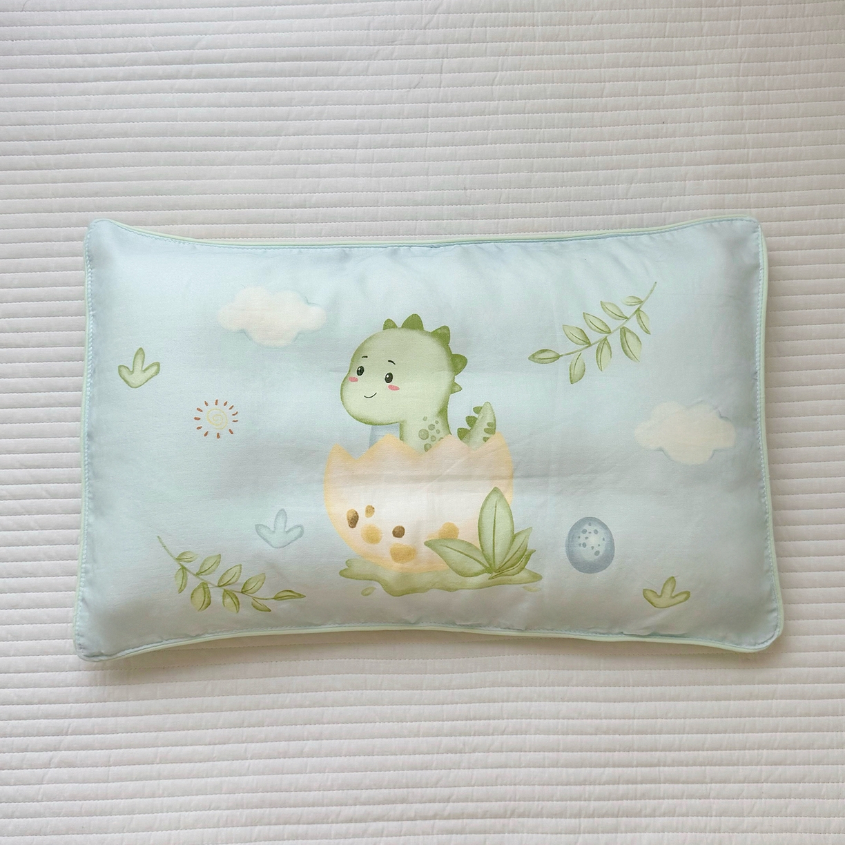 91家纺网 家纺一手货源 找家纺 萌宝家纺 2025新款A类大版全棉儿童双层纱枕套纯棉宝宝纱布枕头 小恐龙