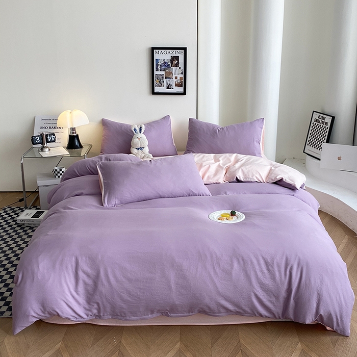 南通菲度家纺 2025新款超柔皱皱水洗棉纯色四件套 香芋奶粉