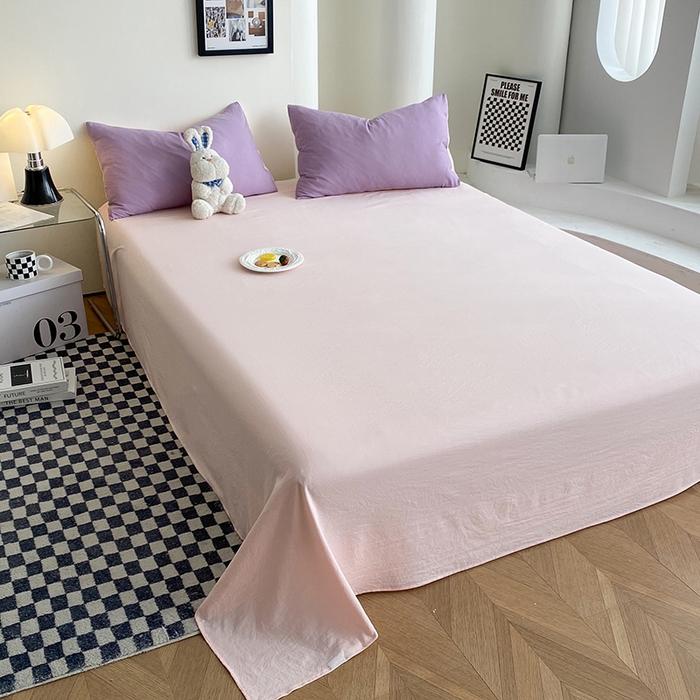 91家纺网 家纺一手货源 找家纺 南通菲度家纺 2025新款超柔皱皱水洗棉纯色四件套 香芋奶粉