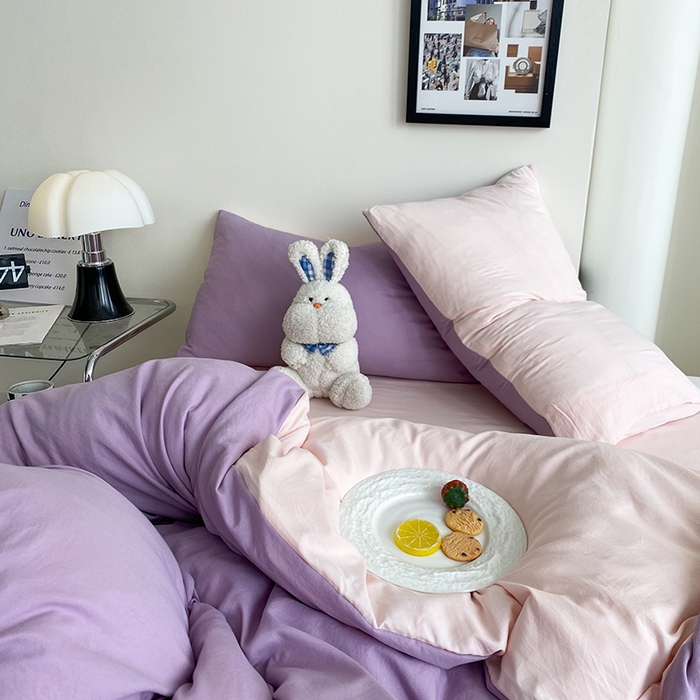 91家纺网 家纺一手货源 找家纺 南通菲度家纺 2025新款超柔皱皱水洗棉纯色四件套 香芋奶粉