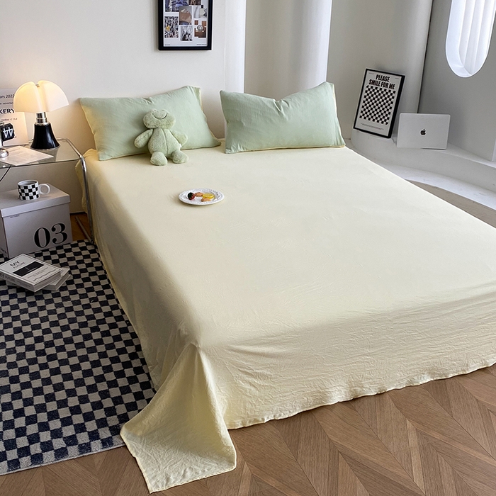 91家纺网 家纺一手货源 找家纺 南通菲度家纺 2025新款超柔皱皱水洗棉纯色四件套 芝士奶绿