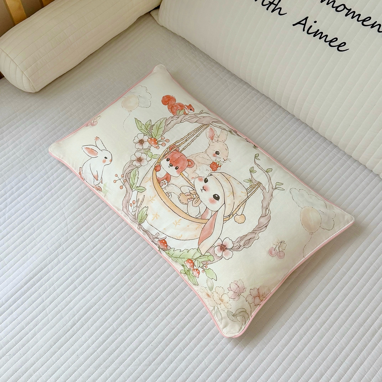 91家纺网 家纺一手货源 找家纺 萌宝家纺 2025新款A类大版全棉儿童双层纱枕套纯棉宝宝纱布枕头 摇篮兔