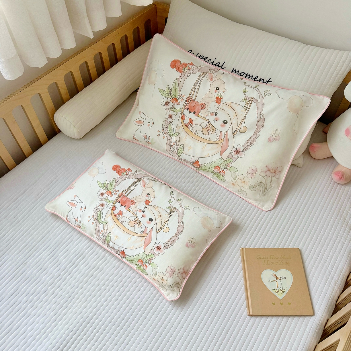 91家纺网 家纺一手货源 找家纺 萌宝家纺 2025新款A类大版全棉儿童双层纱枕套纯棉宝宝纱布枕头 摇篮兔