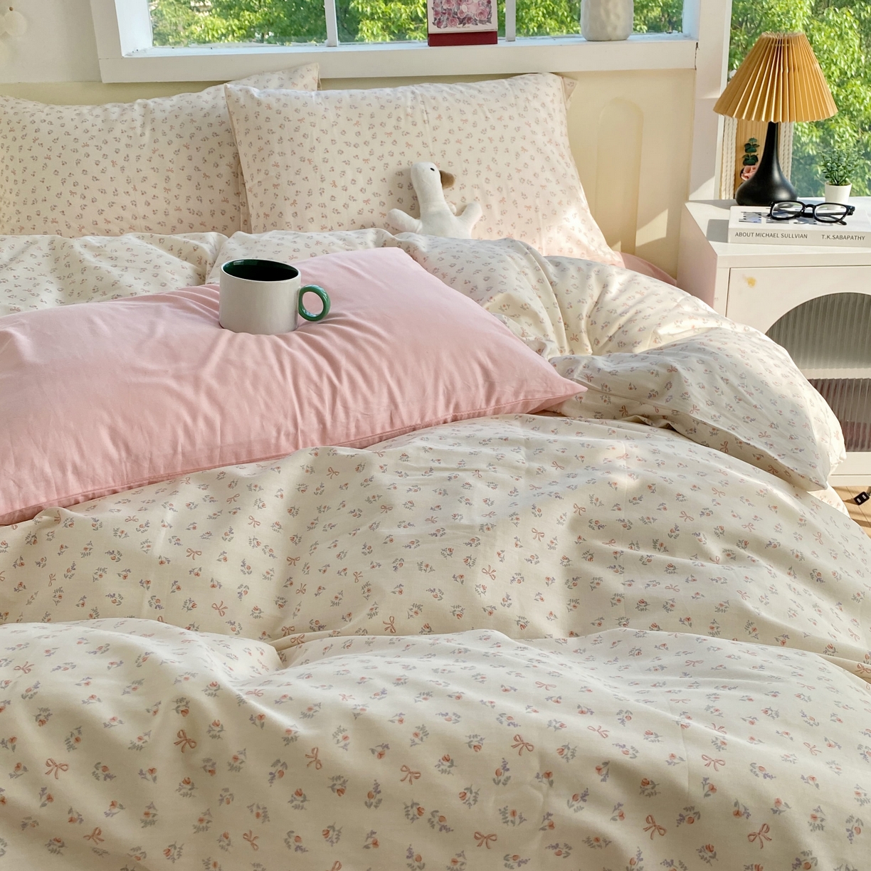 91家纺网 家纺一手货源 找家纺 花海 2025年第一批小清新碎花全棉纯棉四件套40支13372ins博主风学生宿舍印花AA版纯色床单 清弦