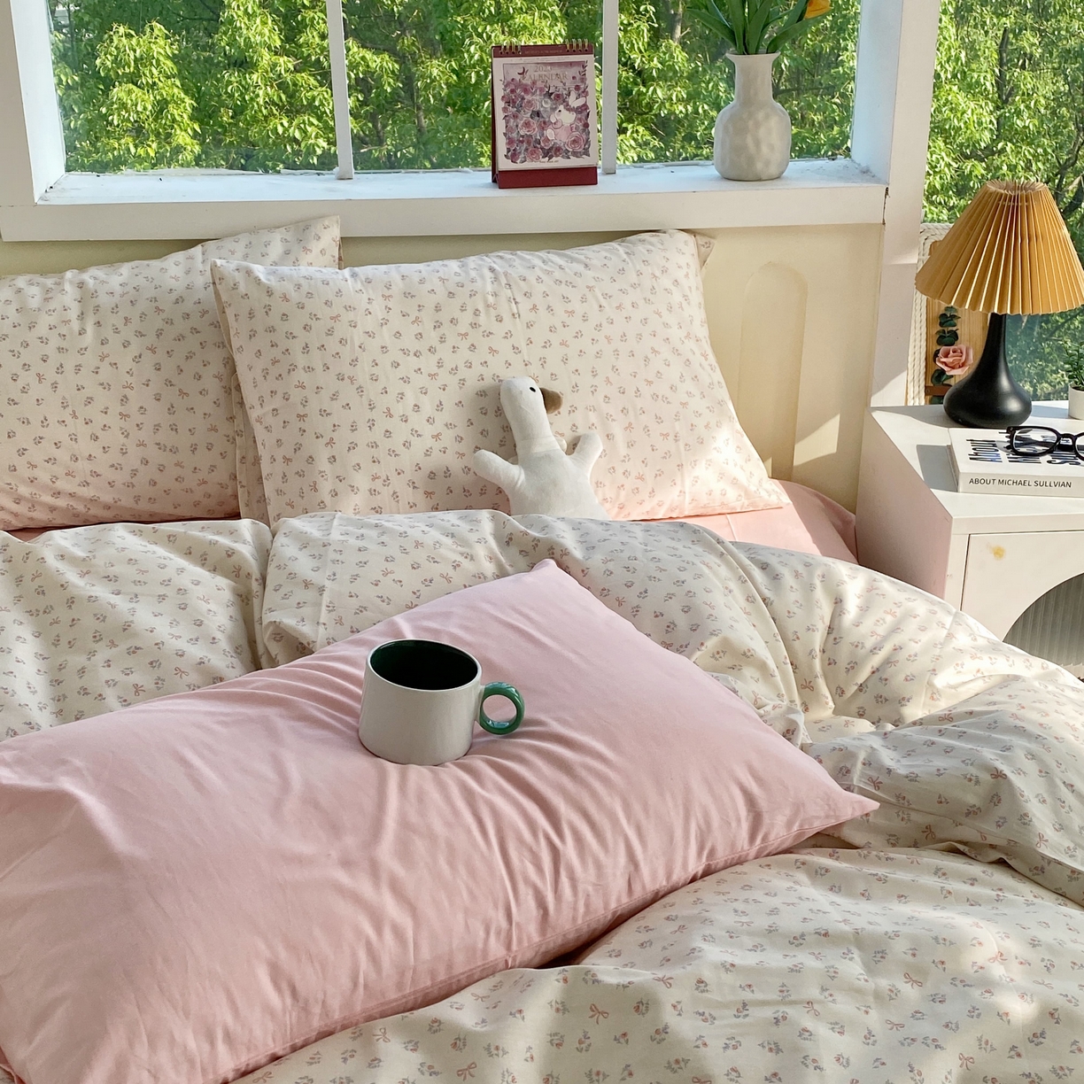 91家纺网 家纺一手货源 找家纺 花海 2025年第一批小清新碎花全棉纯棉四件套40支13372ins博主风学生宿舍印花AA版纯色床单 清弦