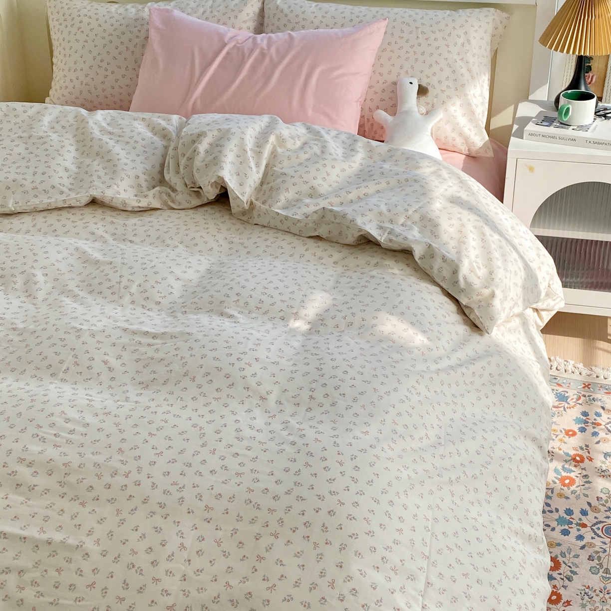 91家纺网 家纺一手货源 找家纺 花海 2025年第一批小清新碎花全棉纯棉四件套40支13372ins博主风学生宿舍印花AA版纯色床单 清弦