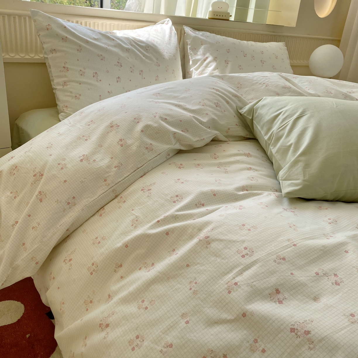 91家纺网 家纺一手货源 找家纺 花海 2025年第一批小清新碎花全棉纯棉四件套40支13372ins博主风学生宿舍印花AA版纯色床单 樱蔓绿