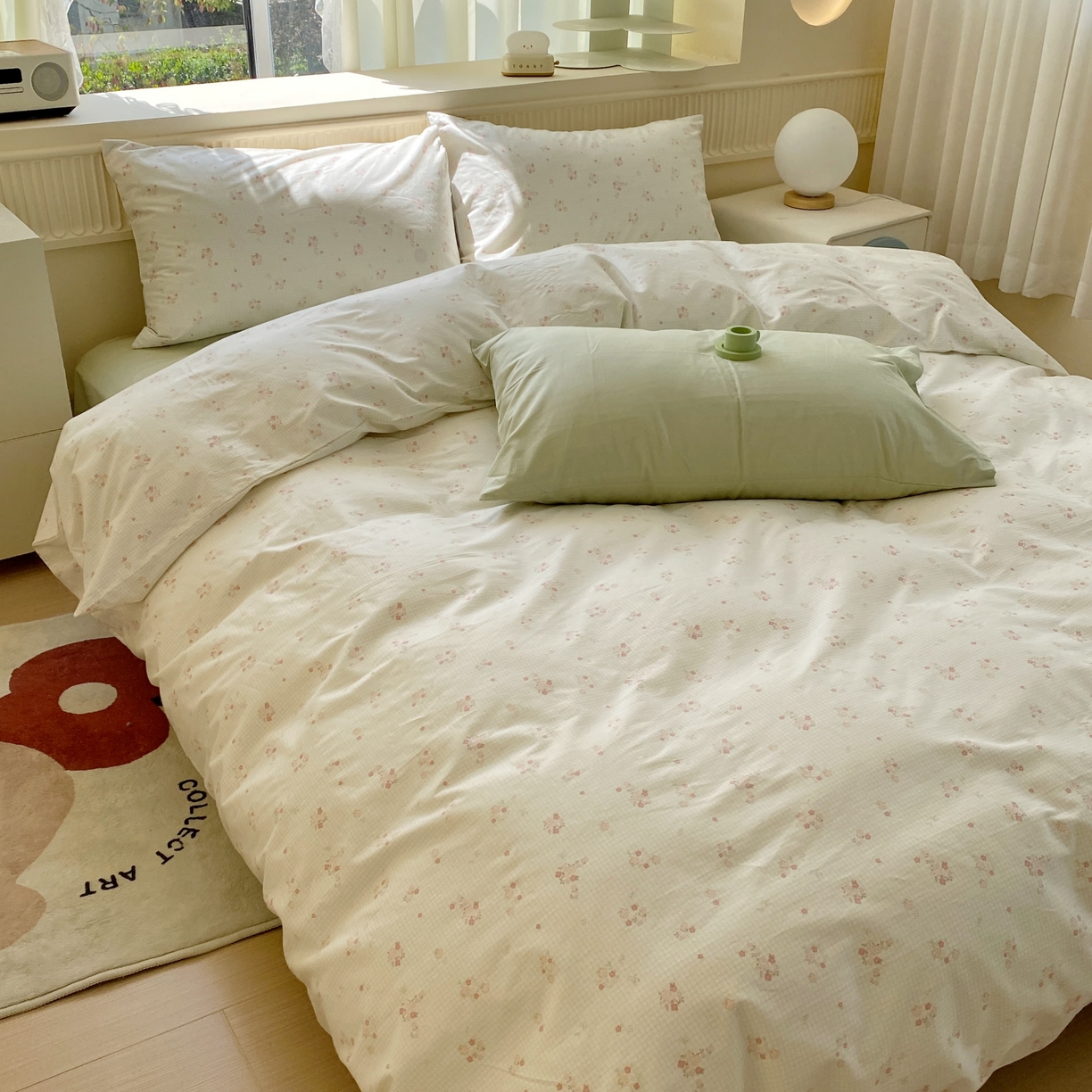91家纺网 家纺一手货源 找家纺 花海 2025年第一批小清新碎花全棉纯棉四件套40支13372ins博主风学生宿舍印花AA版纯色床单 樱蔓绿