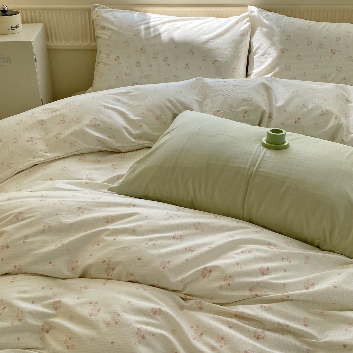 91家纺网 家纺一手货源 找家纺 花海 2025年第一批小清新碎花全棉纯棉四件套40支13372ins博主风学生宿舍印花AA版纯色床单 樱蔓绿