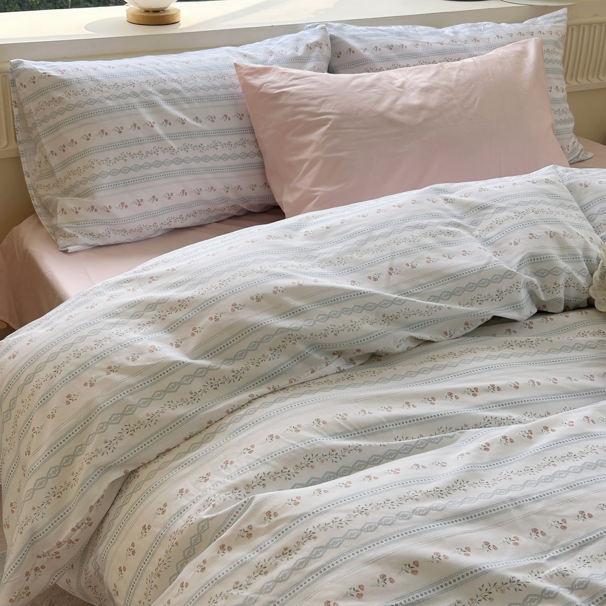 91家纺网 家纺一手货源 找家纺 花海 2025年第一批小清新碎花全棉纯棉四件套40支13372ins博主风学生宿舍印花AA版纯色床单 夏日告白（粉）