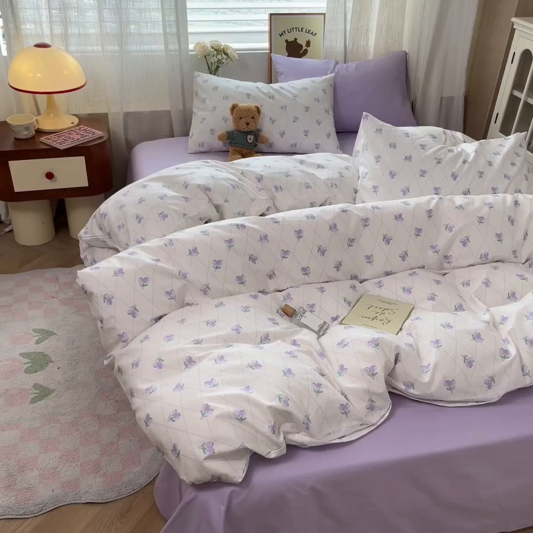 91家纺网 家纺一手货源 找家纺 （总）花海 2025年第二批小清新碎花全棉纯棉四件套40支13372ins博主风学生宿舍印花AA版纯色床单