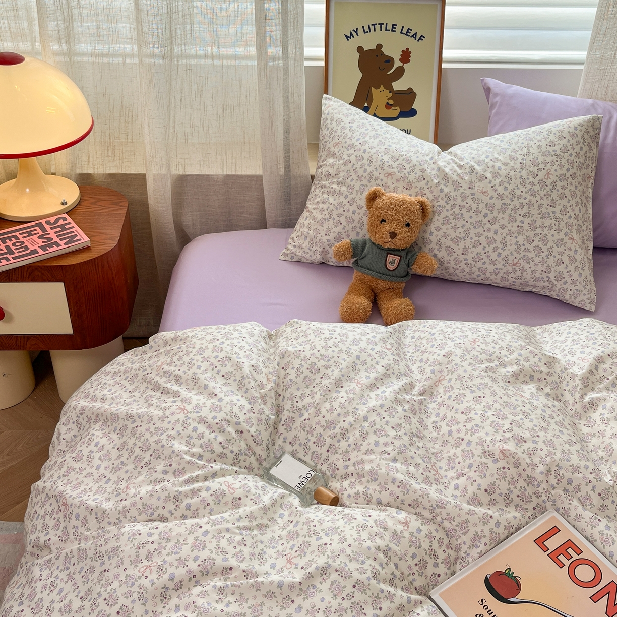 91家纺网 家纺一手货源 找家纺 花海 2025年第二批小清新碎花全棉纯棉四件套40支13372ins博主风学生宿舍印花AA版纯色床单 秘密花园(紫)