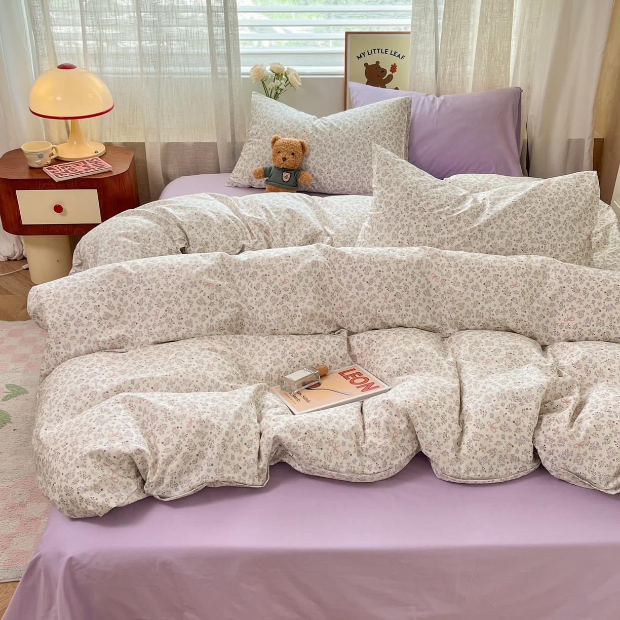 91家纺网 家纺一手货源 找家纺 花海 2025年第二批小清新碎花全棉纯棉四件套40支13372ins博主风学生宿舍印花AA版纯色床单 秘密花园(紫)