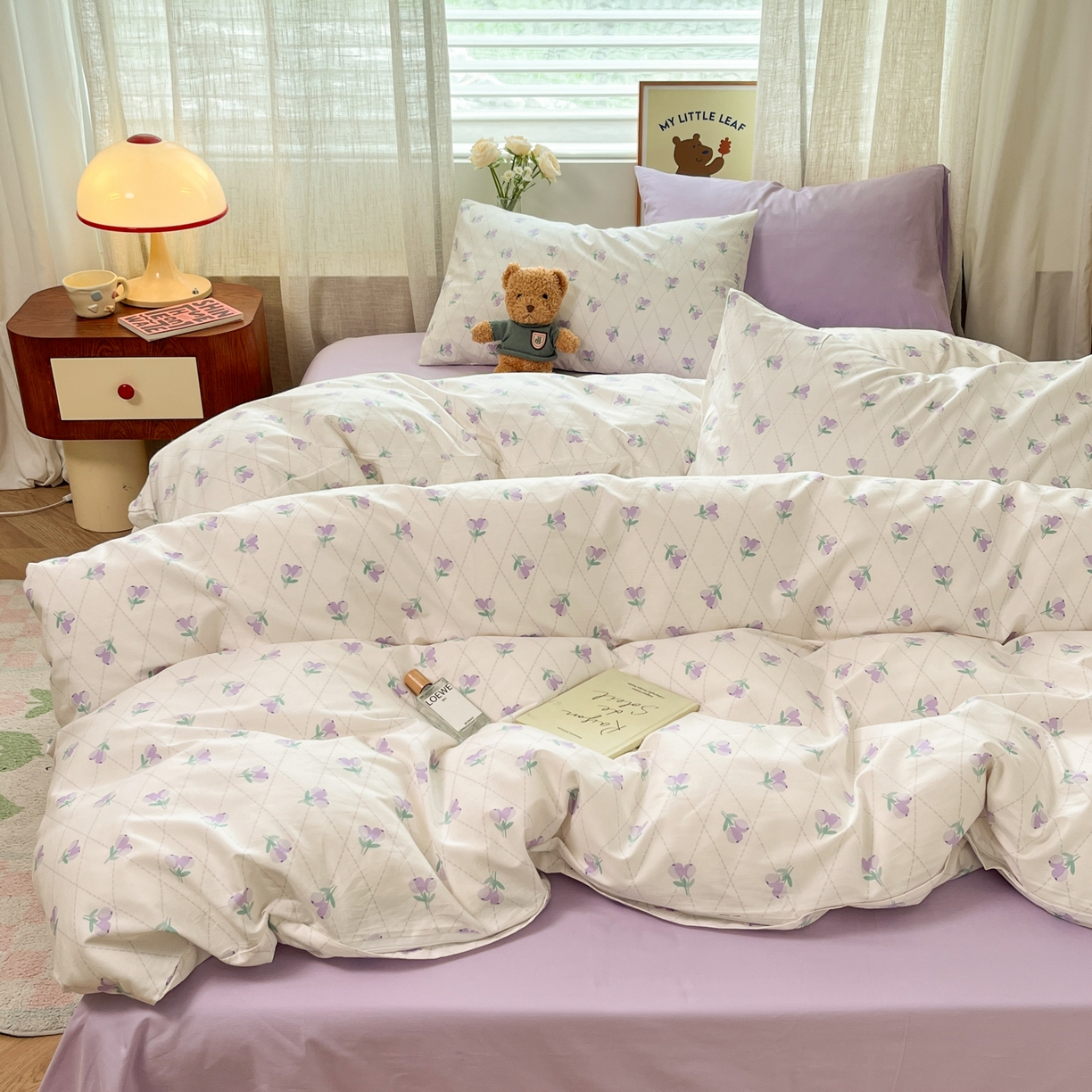 91家纺网 家纺一手货源 找家纺 花海 2025年第二批小清新碎花全棉纯棉四件套40支13372ins博主风学生宿舍印花AA版纯色床单 七里香