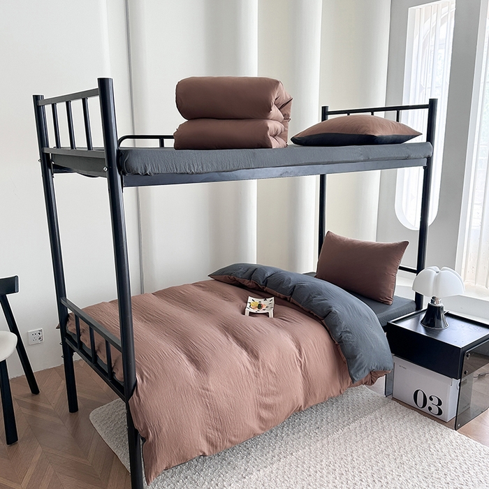 南通菲度家纺 2025新款超柔皱皱水洗棉学生宿舍四件套 咖啡深灰