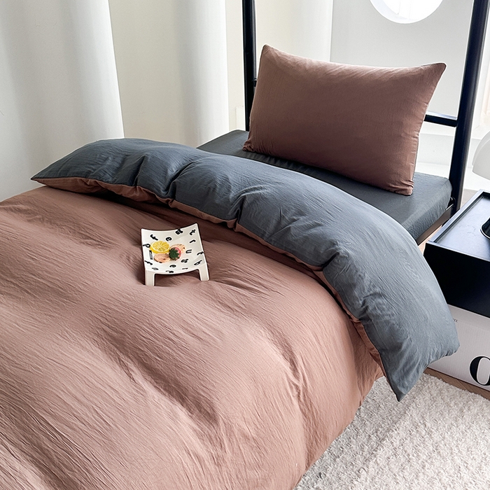 91家纺网 家纺一手货源 找家纺 南通菲度家纺 2025新款超柔皱皱水洗棉学生宿舍四件套 咖啡深灰