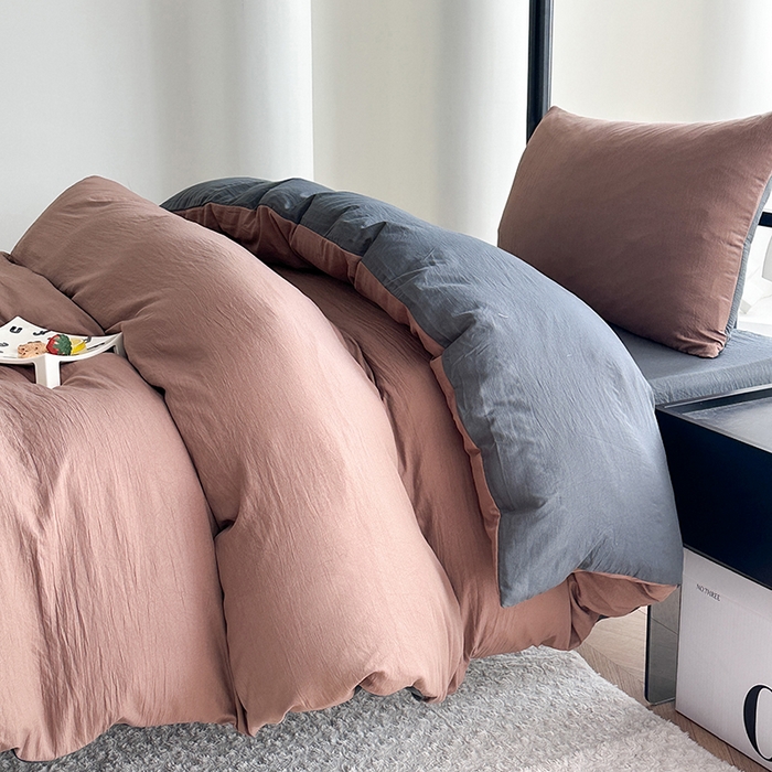 91家纺网 家纺一手货源 找家纺 南通菲度家纺 2025新款超柔皱皱水洗棉学生宿舍四件套 咖啡深灰