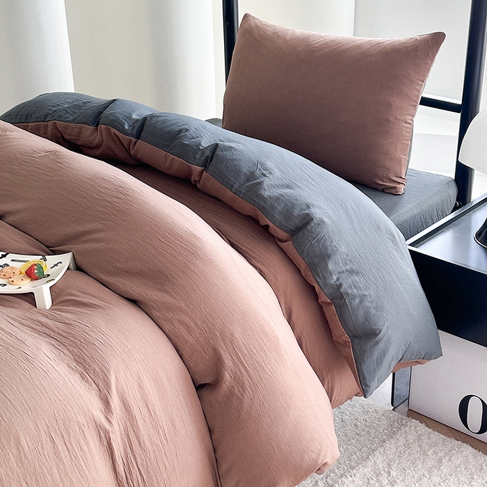 91家纺网 家纺一手货源 找家纺 南通菲度家纺 2025新款超柔皱皱水洗棉学生宿舍四件套 咖啡深灰