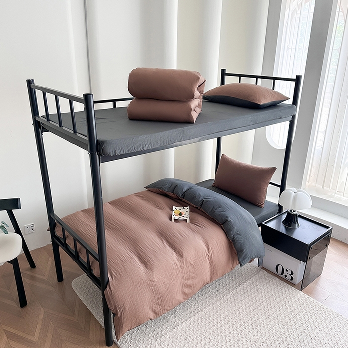 91家纺网 家纺一手货源 找家纺 南通菲度家纺 2025新款超柔皱皱水洗棉学生宿舍四件套 咖啡深灰