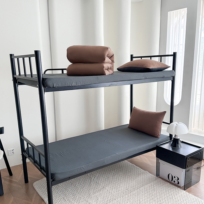 91家纺网 家纺一手货源 找家纺 南通菲度家纺 2025新款超柔皱皱水洗棉学生宿舍四件套 咖啡深灰