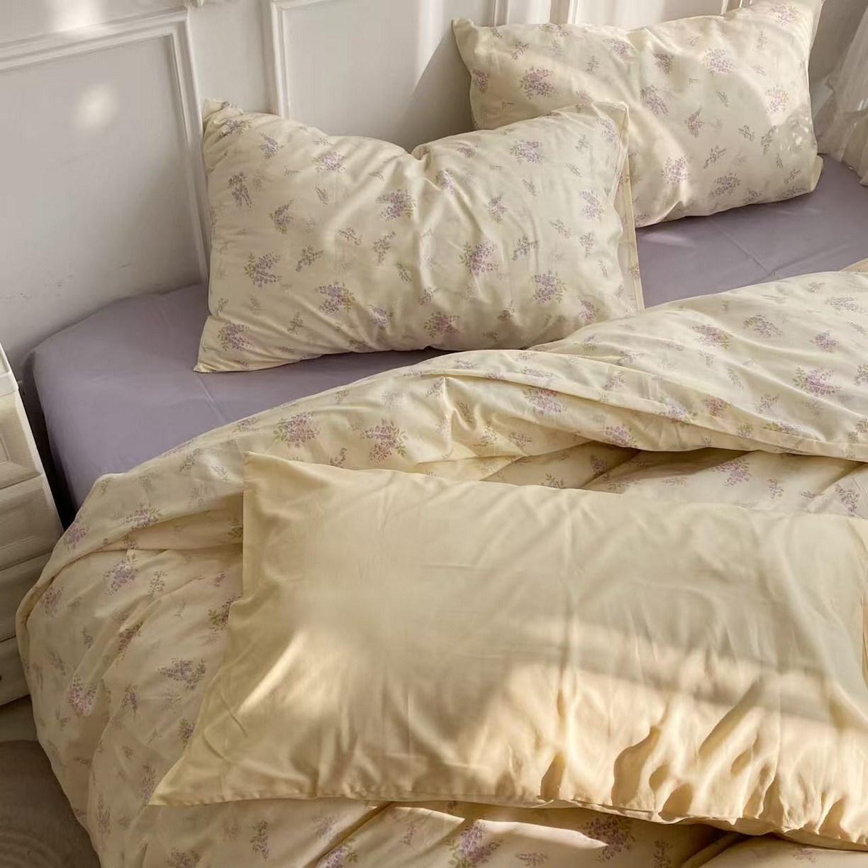 91家纺网 家纺一手货源 找家纺 花海 2025年第二批小清新碎花全棉纯棉四件套40支13372ins博主风学生宿舍印花AA版纯色床单 迷迭香(灰紫)