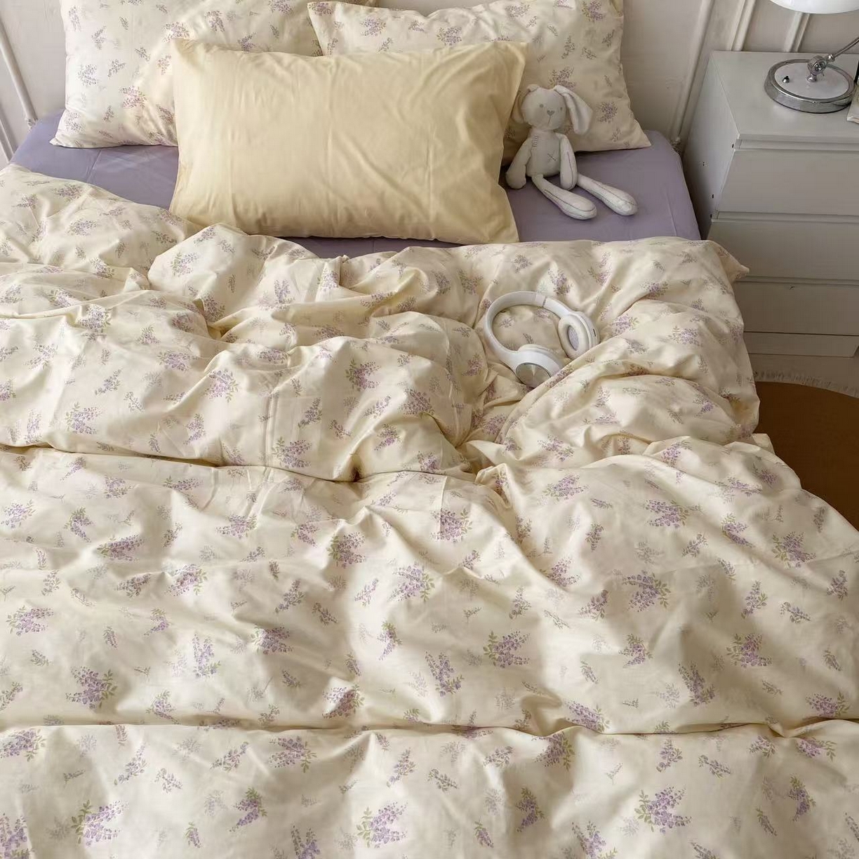 91家纺网 家纺一手货源 找家纺 花海 2025年第二批小清新碎花全棉纯棉四件套40支13372ins博主风学生宿舍印花AA版纯色床单 迷迭香(灰紫)