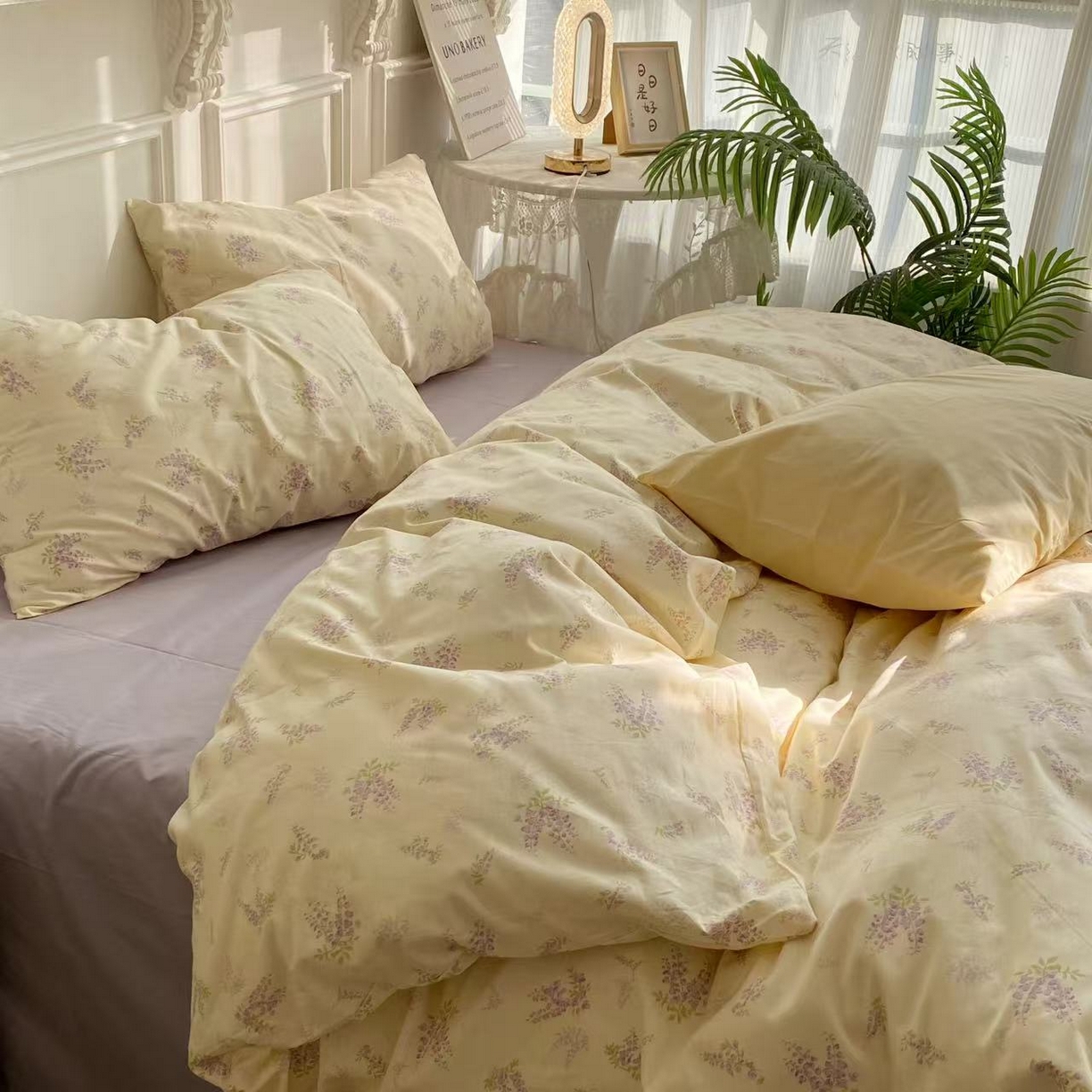 91家纺网 家纺一手货源 找家纺 花海 2025年第二批小清新碎花全棉纯棉四件套40支13372ins博主风学生宿舍印花AA版纯色床单 迷迭香(灰紫)