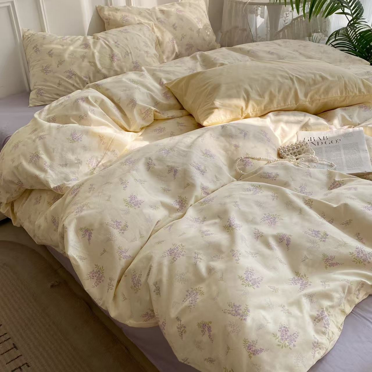 91家纺网 家纺一手货源 找家纺 花海 2025年第二批小清新碎花全棉纯棉四件套40支13372ins博主风学生宿舍印花AA版纯色床单 迷迭香(灰紫)