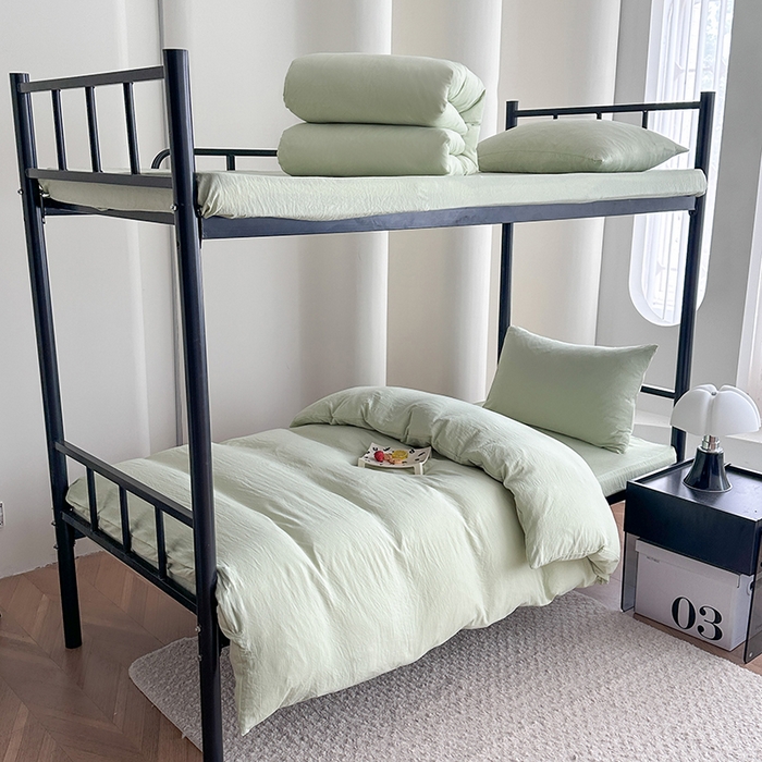 南通菲度家纺 2025新款超柔皱皱水洗棉学生宿舍四件套 奶绿色