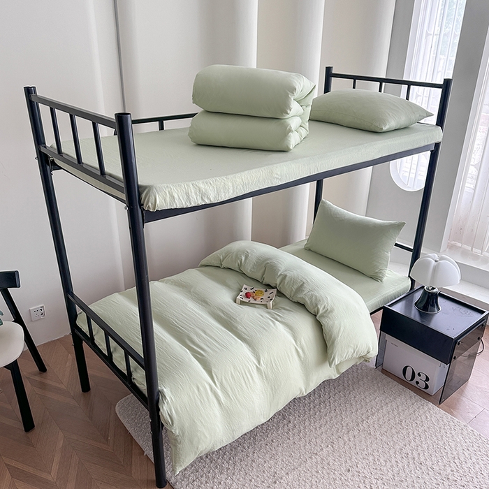 91家纺网 家纺一手货源 找家纺 南通菲度家纺 2025新款超柔皱皱水洗棉学生宿舍四件套 奶绿色