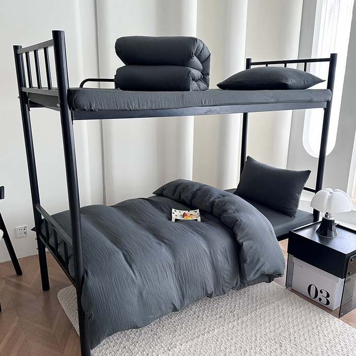 南通菲度家纺 2025新款超柔皱皱水洗棉学生宿舍四件套 深灰